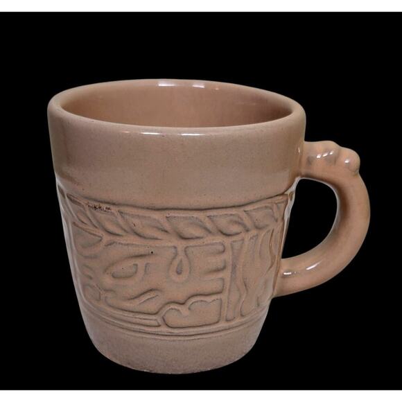 Single Vtg Frankoma Terra Cotta Pink Glazed Aztec Mayan Designed Coffee Mug/Cup - Picture 1 of 9